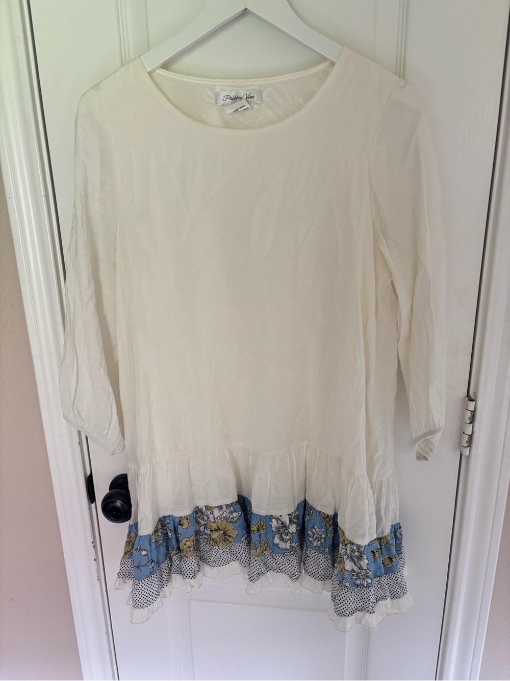 Paisley Vine Boho Tunic Cottagecore Dress‎ 3/4 sleeve size M Scoop Neck Floral